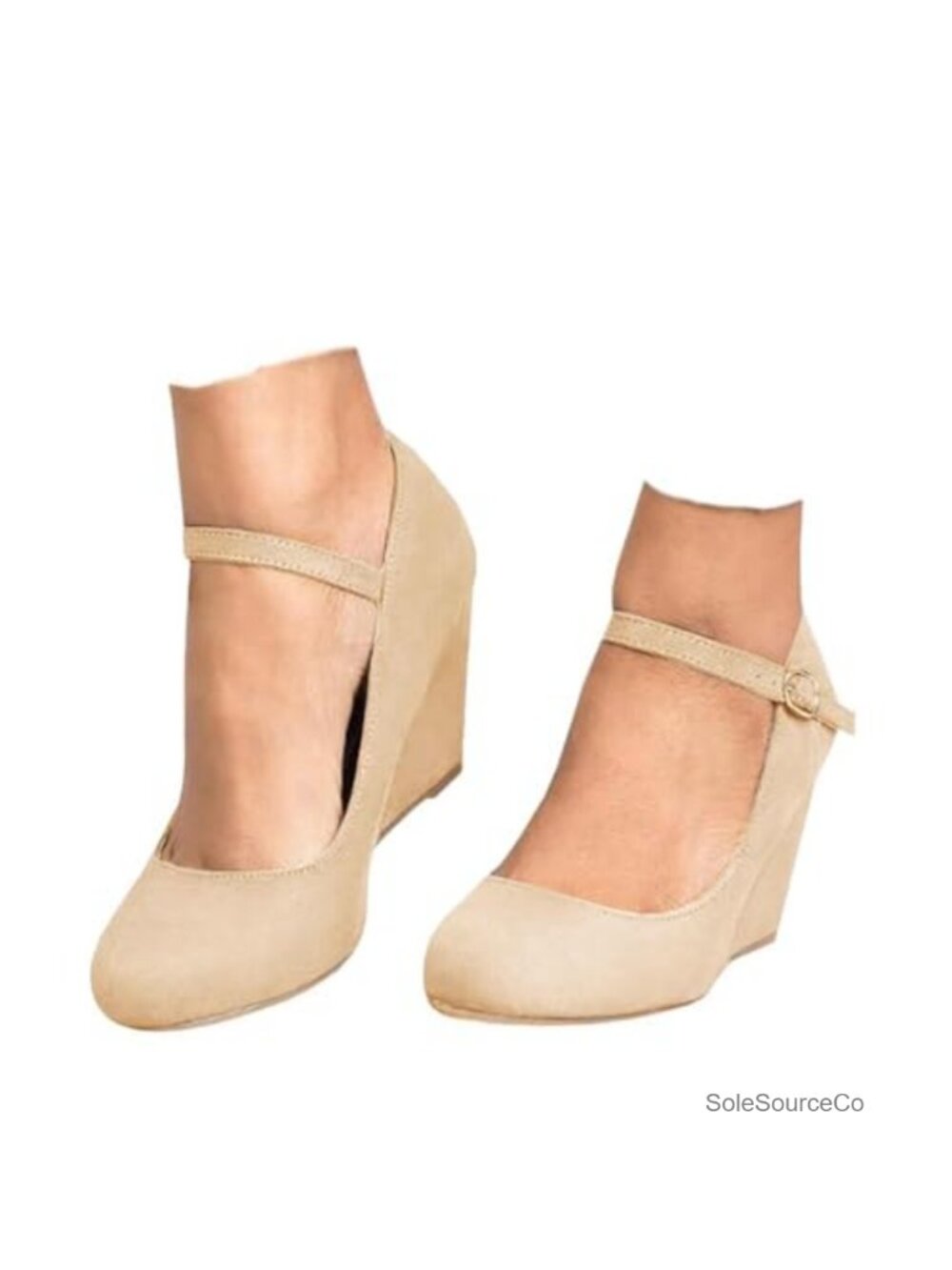 Womens Wedge Pumps Mary Jane Dressy Ankle Strap Comfort Heeled Shoes Suede